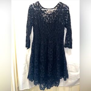Free People Floral Embroidered Mesh Lace Mini Dress Black